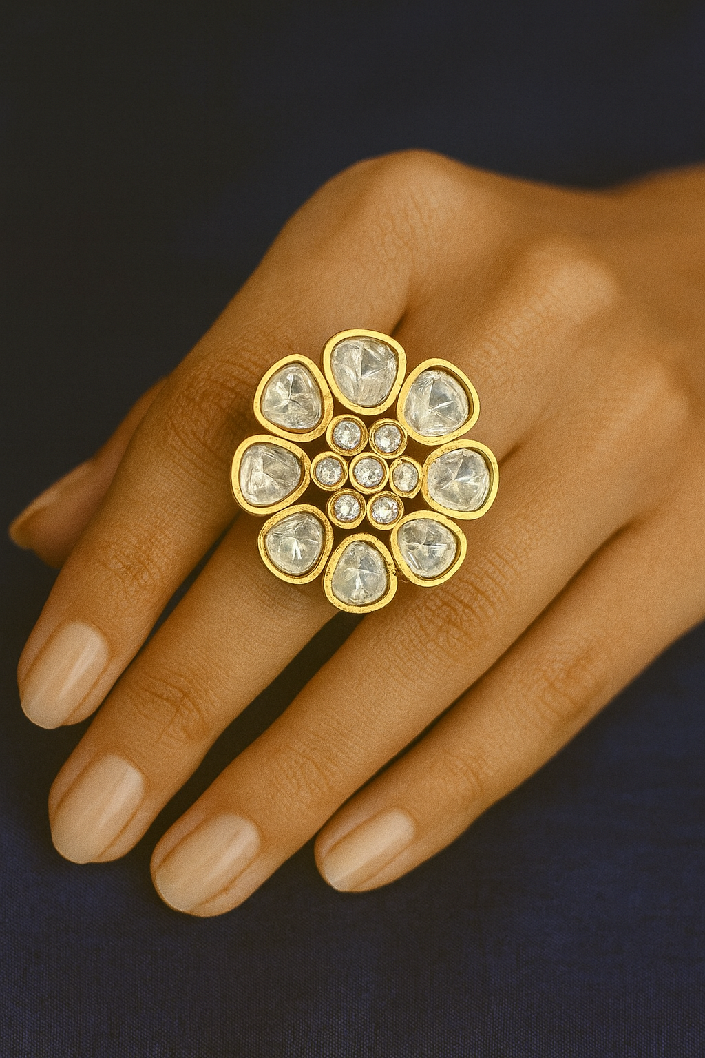 Floral Kundan Statement Ring – Adjustable Designer Ring